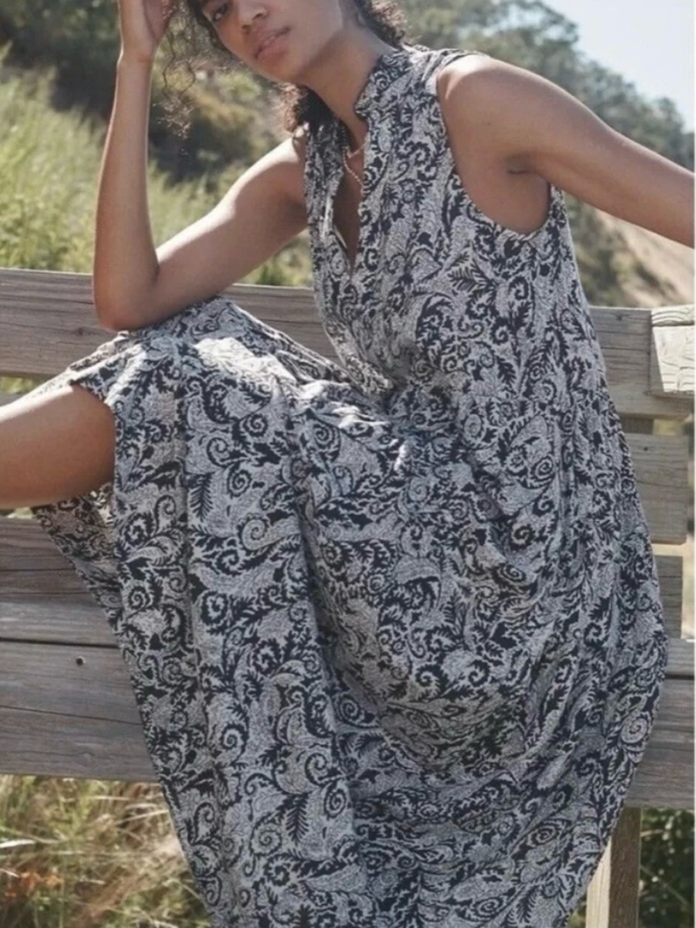 Anthropologie Maeve Marya Black & White Paisley Sleeveless Maxi Dress
